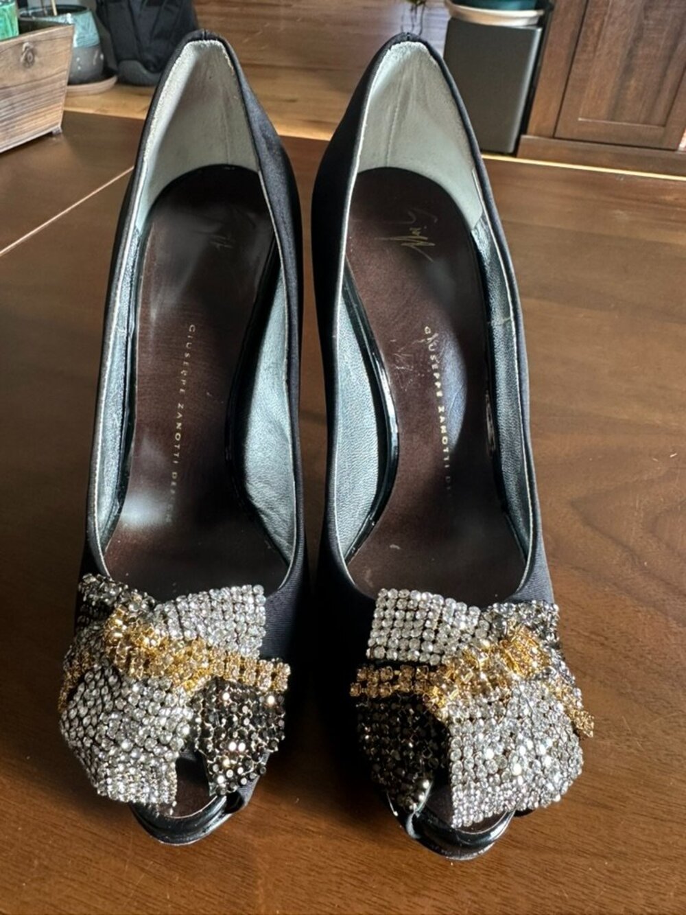 Giuseppe Zanotti Black Peep-Toe Pumps - Ombre Heel - Crystal/Rhinestones 36
